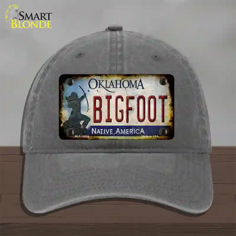 Bigfoot Oklahoma Novelty License Plate Hat Tag Unconstructed Cotton / Charcoal