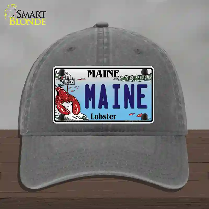 Maine Lobster Novelty License Plate Hat Unconstructed Cotton / Charcoal