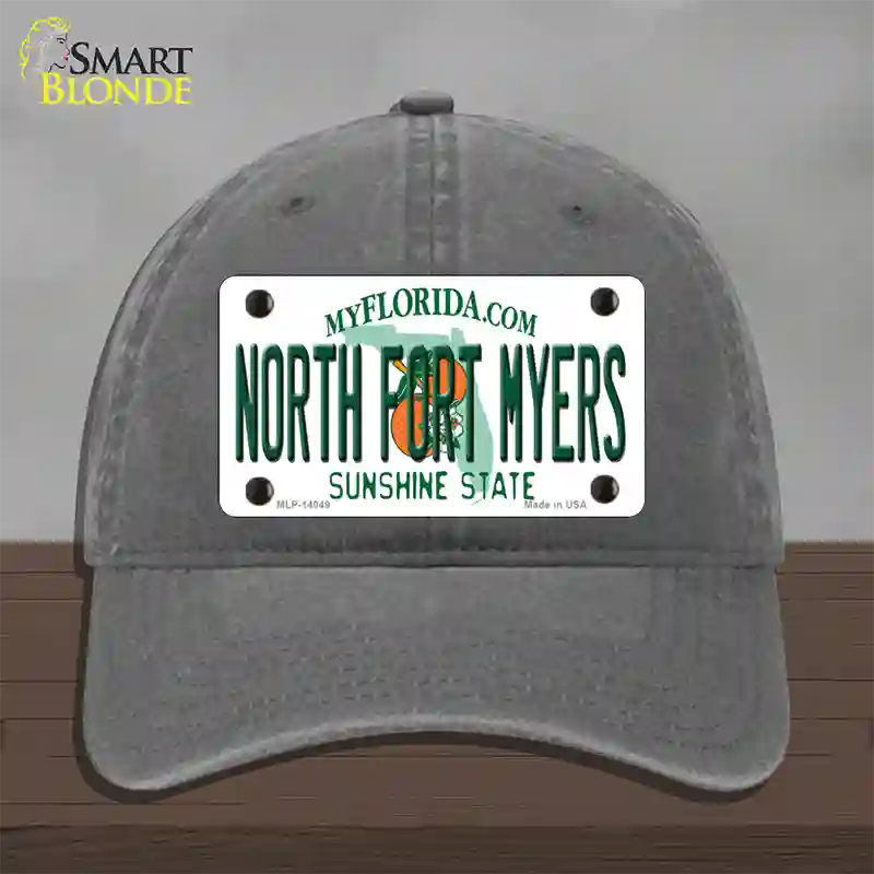 North Fort Myers Florida Novelty License Plate Hat Unconstructed Cotton / Charcoal