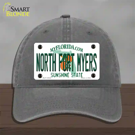 North Fort Myers Florida Novelty License Plate Hat Unconstructed Cotton / Charcoal