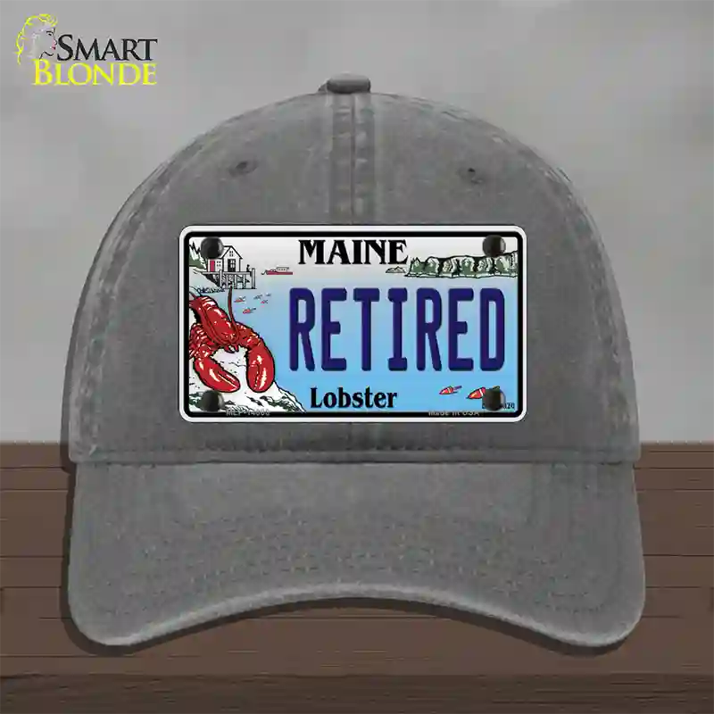 Retired Maine Lobster Novelty License Plate Hat Unconstructed Cotton / Charcoal