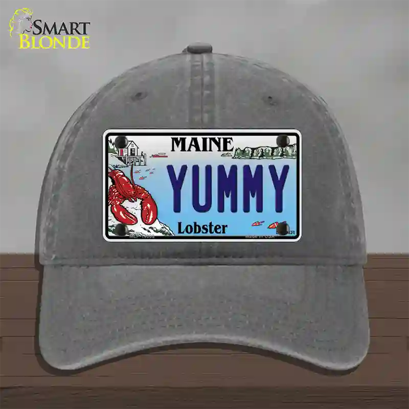 Yummy Maine Lobster Novelty License Plate Hat Unconstructed Cotton / Charcoal