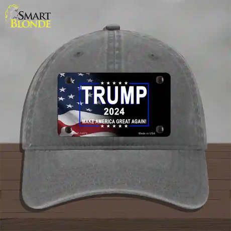 Trump 2024 Flag | Black Novelty License Plate Hat Unconstructed Cotton / Charcoal