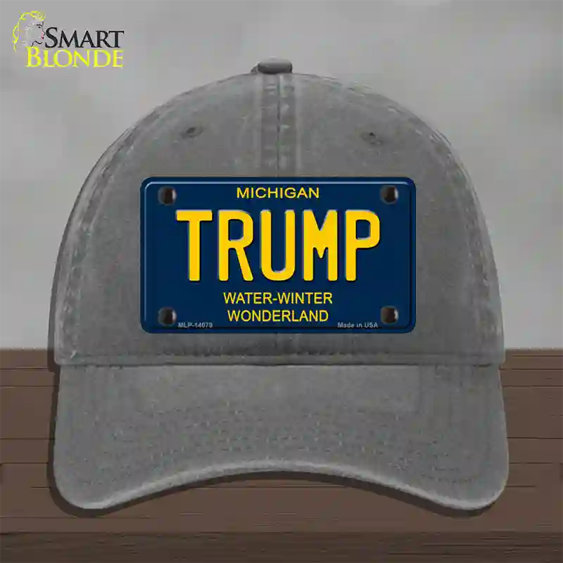 Trump Michigan Blue Novelty License Plate Hat Unconstructed Cotton / Charcoal