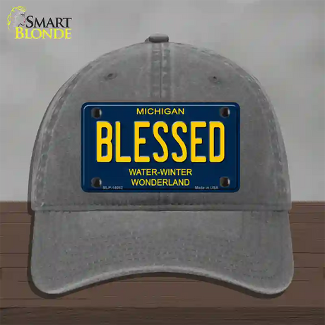 Blessed Michigan Blue Novelty License Plate Hat Unconstructed Cotton / Charcoal