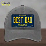 Best Dad Michigan Blue Novelty License Plate Hat Unconstructed Cotton / Charcoal