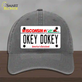 Okey Dokey Wisconsin State Background Novelty License Plate Hat Unconstructed Cotton / Charcoal