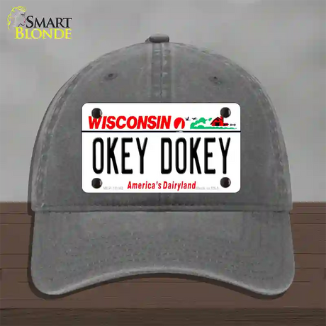 Okey Dokey Wisconsin State Background Novelty License Plate Hat Unconstructed Cotton / Charcoal