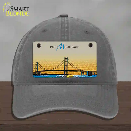 Pure Michigan Mackinac Bridge Novelty License Plate Hat Unconstructed Cotton / Charcoal