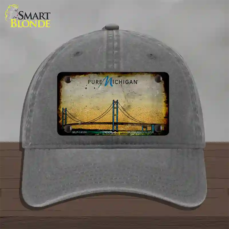 Pure Michigan Mackinac Bridge Rusty Novelty License Plate Hat Unconstructed Cotton / Charcoal