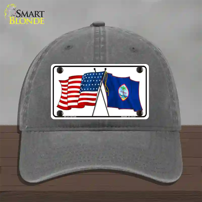 Guam Crossed US Flag Novelty License Plate Hat Unconstructed Cotton / Charcoal