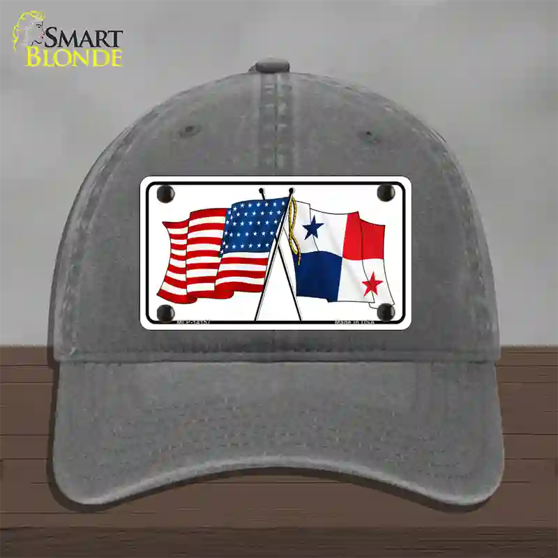 Panama Crossed US Flag Novelty License Plate Hat Unconstructed Cotton / Charcoal