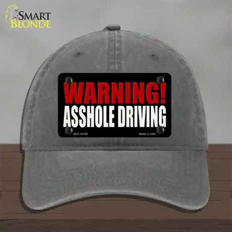 Warning Asshole Driving Novelty License Plate Hat Unconstructed Cotton / Charcoal