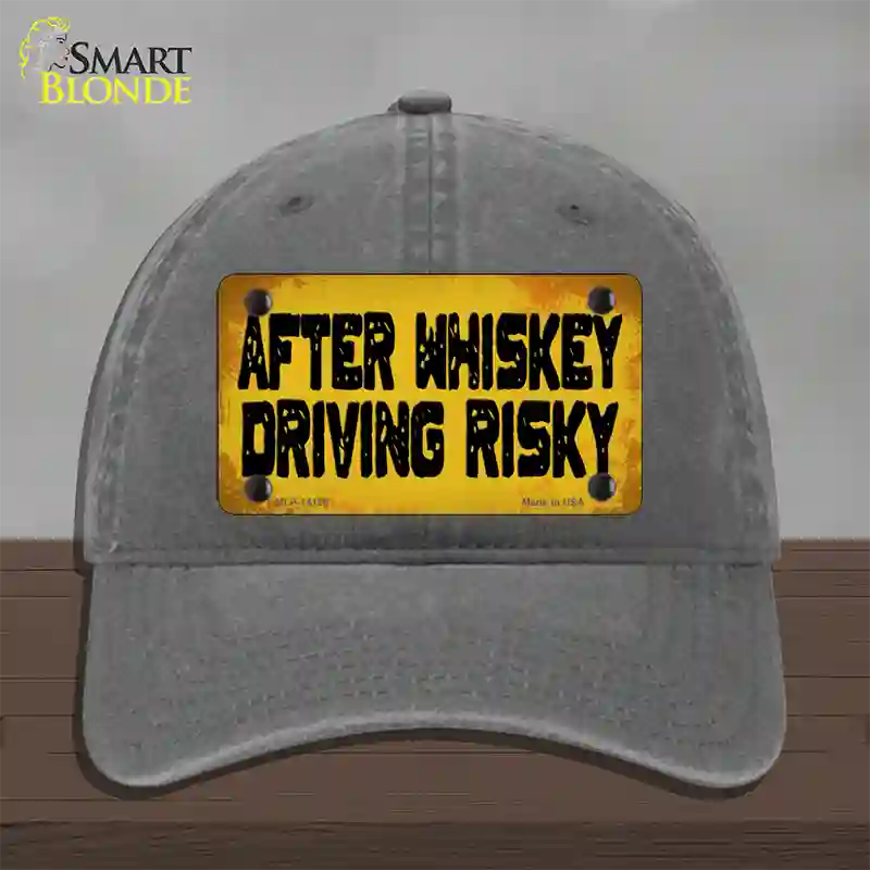 After Whiskey Driving Risky Novelty License Plate Hat Unconstructed Cotton / Charcoal