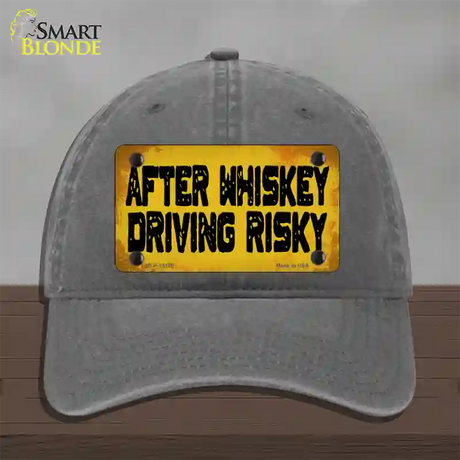 After Whiskey Driving Risky Novelty License Plate Hat Unconstructed Cotton / Charcoal