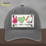 Peace Love Teaching Novelty License Plate Hat Unconstructed Cotton / Charcoal