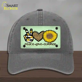 Peace Love Summer Sunflower Novelty License Plate Hat Unconstructed Cotton / Charcoal