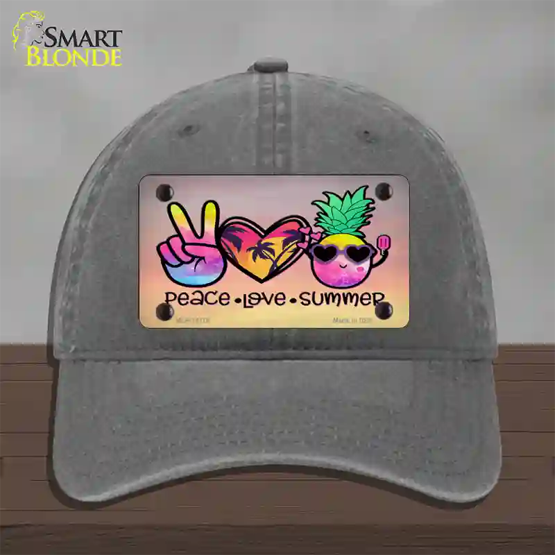 Peace Love Summer Novelty License Plate Hat Unconstructed Cotton / Charcoal