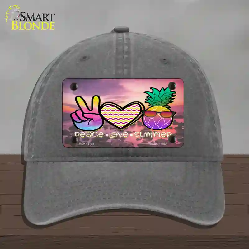 Peace Love Summer Pineapple BeachNovelty License Plate Hat Unconstructed Cotton / Charcoal