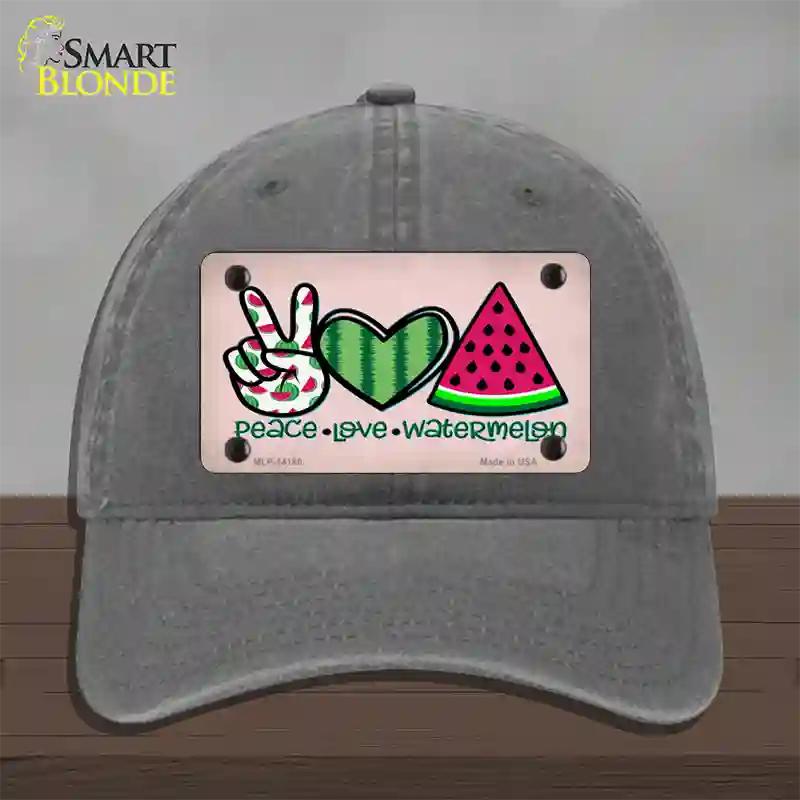 Peace Love Watermelon Novelty License Plate Hat Unconstructed Cotton / Charcoal