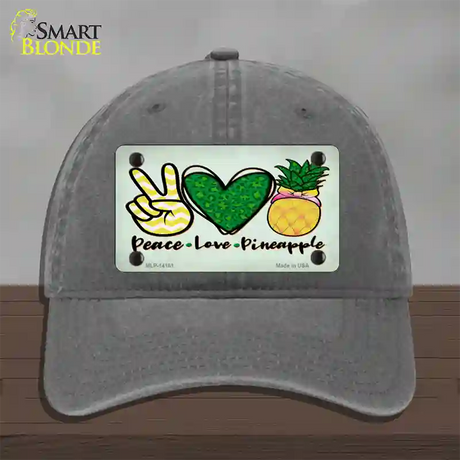 Peace Love Pineapple Novelty License Plate Hat Unconstructed Cotton / Charcoal