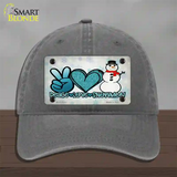 Peace Love Snowman Novelty License Plate Hat Unconstructed Cotton / Charcoal