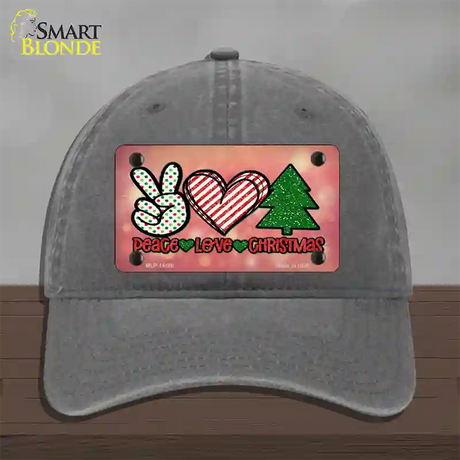 Peace Love Christmas Novelty License Plate Hat Unconstructed Cotton / Charcoal