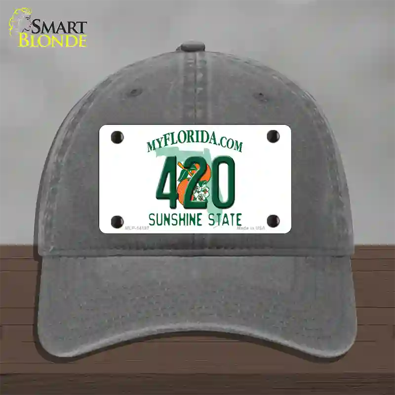 420 Florida Novelty License Plate Hat Unconstructed Cotton / Charcoal