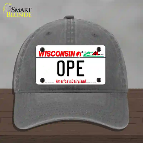 Ope Wisconsin Novelty License Plate Hat Unconstructed Cotton / Charcoal