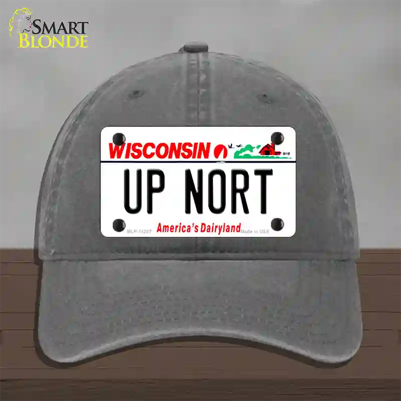 Up Nort Wisconsin Novelty License Plate Hat Unconstructed Cotton / Charcoal