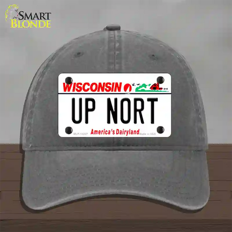 Up Nort Wisconsin Novelty License Plate Hat Unconstructed Cotton / Charcoal