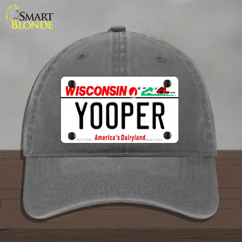 Yooper Wisconsin Novelty License Plate Hat Unconstructed Cotton / Charcoal