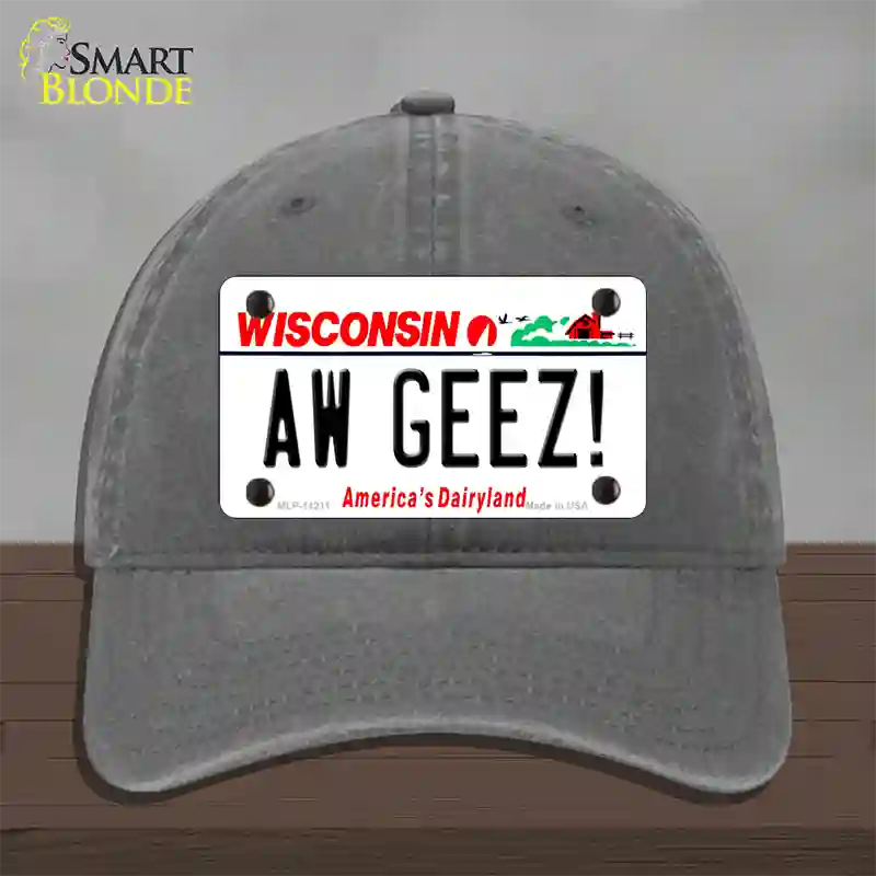 Aw Geez Wisconsin Novelty License Plate Hat Unconstructed Cotton / Charcoal