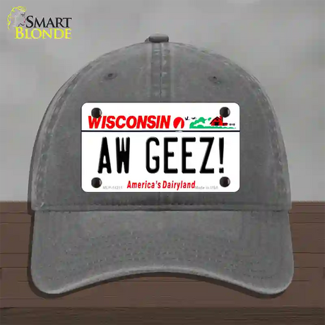 Aw Geez Wisconsin Novelty License Plate Hat Unconstructed Cotton / Charcoal