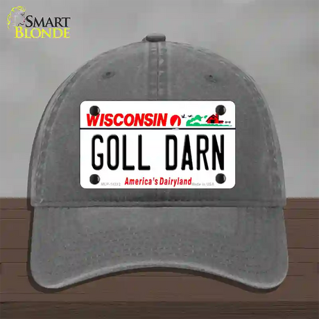 Goll Darn Wisconsin Novelty License Plate Hat Unconstructed Cotton / Charcoal