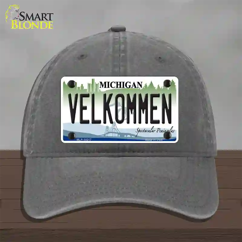 Velkommen Michigan Novelty License Plate Hat Unconstructed Cotton / Charcoal