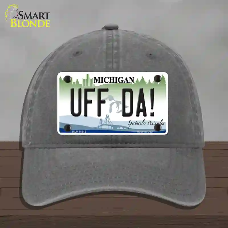 Uff Da Michigan Novelty License Plate Hat Unconstructed Cotton / Charcoal