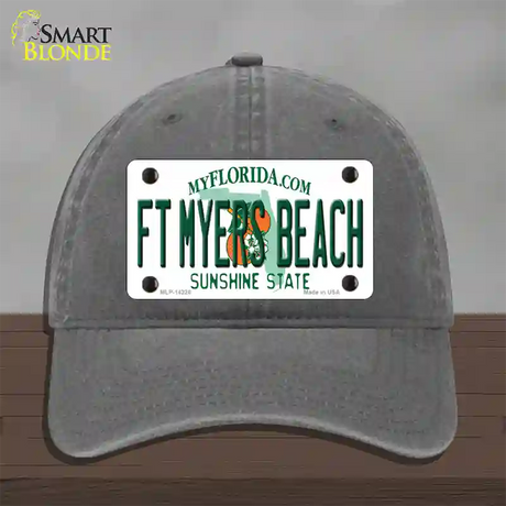 Florida FT Myers Beach Novelty License Plate Hat Unconstructed Cotton / Charcoal