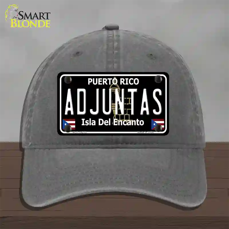 Adjuntas Puerto Rico Black Novelty License Plate Hat Unconstructed Cotton / Charcoal