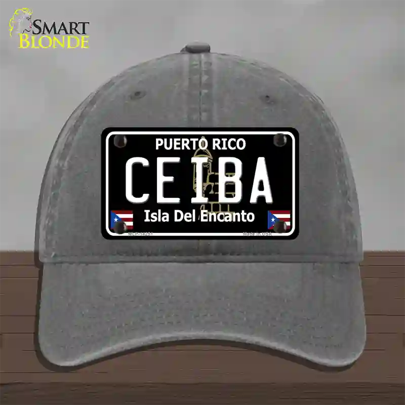 Ceiba Puerto Rico Black Novelty License Plate Hat Unconstructed Cotton / Charcoal