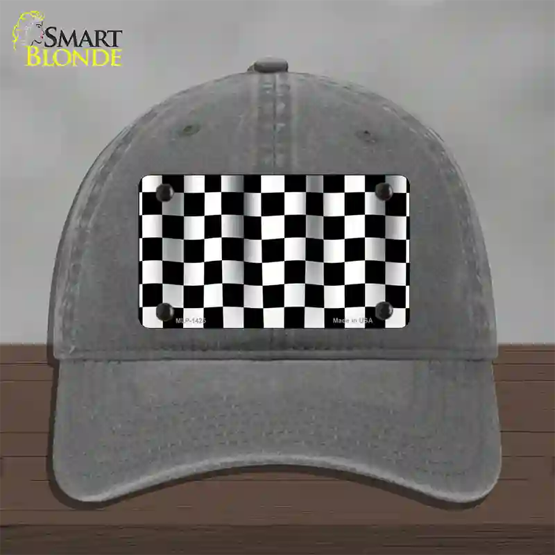 Waving Checkered Flag Novelty License Plate Hat Unconstructed Cotton / Charcoal