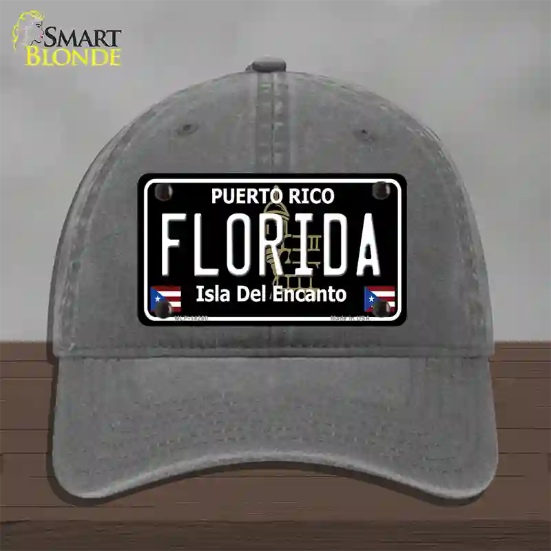 Florida Puerto Rico Black Novelty License Plate Hat Unconstructed Cotton / Charcoal