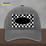 Waving Checkered Flag With Black Center Oval Novelty License Plate Hat Unconstructed Cotton / Charcoal