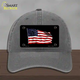 Waving American Flag Black Novelty License Plate Hat Unconstructed Cotton / Charcoal