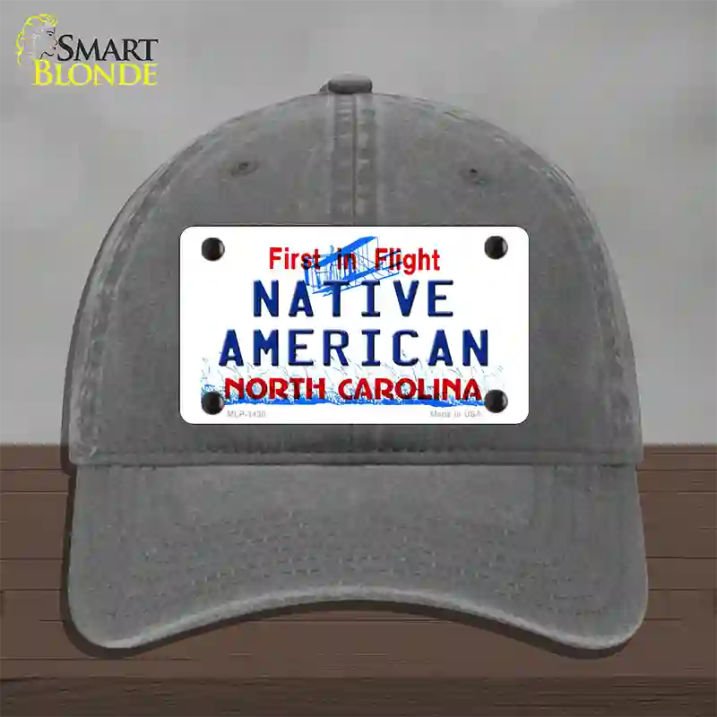 North Carolina Native American Novelty License Plate Hat Unconstructed Cotton / Charcoal