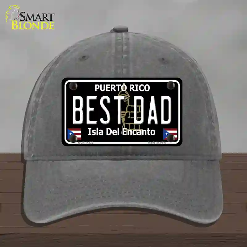 Best Dad Puerto Rico Black Novelty License Plate Hat Unconstructed Cotton / Charcoal