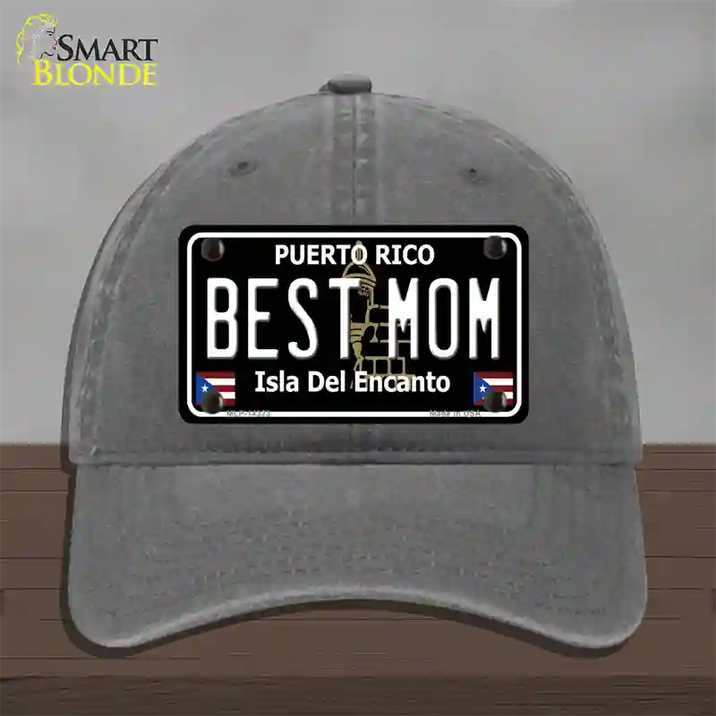 Best Mom Puerto Rico Black Novelty License Plate Hat Unconstructed Cotton / Charcoal