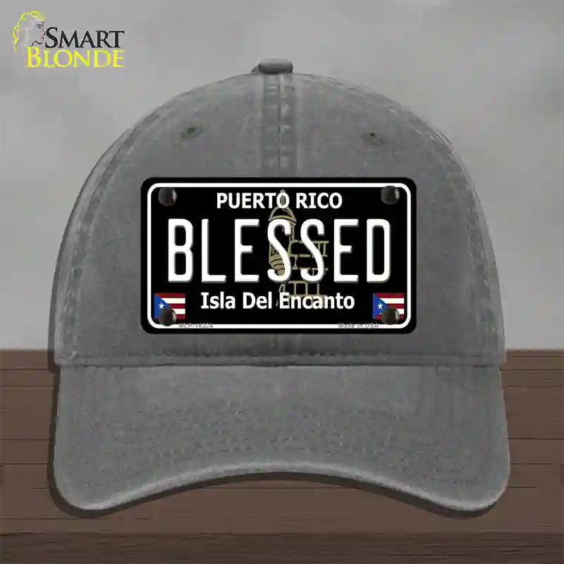 Blessed Puerto Rico Black Novelty License Plate Hat Unconstructed Cotton / Charcoal