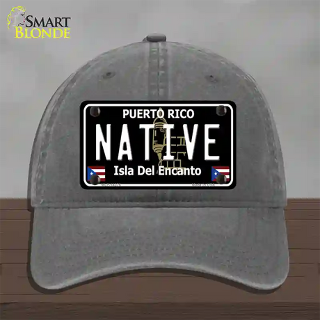 Native Puerto Rico Black Novelty License Plate Hat Unconstructed Cotton / Charcoal