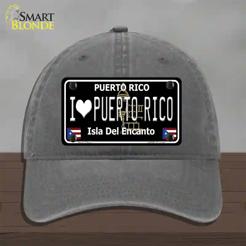 I Love Puerto Rico Black Novelty License Plate Hat Unconstructed Cotton / Charcoal